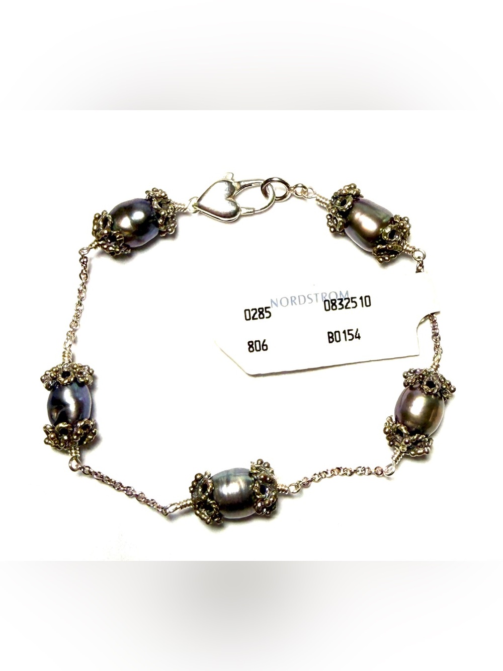 Nordstrom Silver-Tone Gray Pearl Link Bracelet